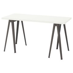 a white table with black legs on a white background