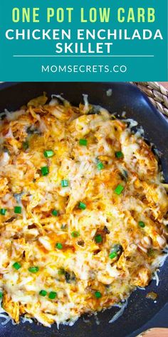 one pot low carb chicken enchilada skillet with peas and cheese