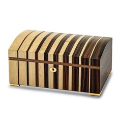 a wooden box with stripes on it