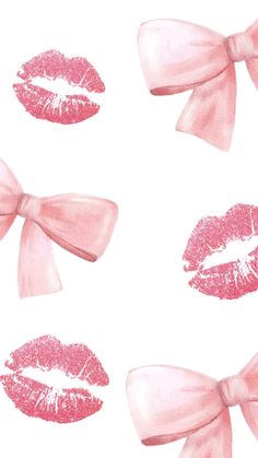 pink lips with bows on them and the word love is written in white letters, as well as an image of a bow