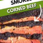 there is a sign that says smoked corned beef on the front and back of it