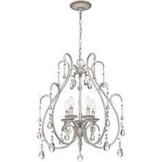 Reimagine the crystal chandelier with whimsical contemporary appeal. The inverted heart-shaped silhouette exudes romance and the antique white finish beautifully highlights the tiers of brilliant crystal drops. | House of Hampton® Carswell 5 - Light Candle Style Classic / Traditional Chandelier whiteMetal | 24.75" H X 22.75" W X 22.75" D | Wayfair Transitional Chandelier, Light Elegance, Rectangle Chandelier, Quoizel Lighting, 3 Light Chandelier, White Chandelier, 5 Light Chandelier, Traditional Chandelier