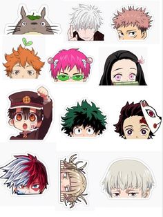 many different anime avatar stickers on a white background with the caption's name