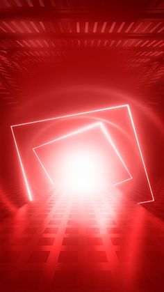 an abstract red and white tunnel with light coming from the end, in a dark room