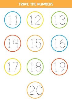 Tracing numbers from 11 to 20. Writing practice. Tracing For Preschool, Preschool Number Tracing, Number Writing Worksheets, Writing Practice For Kids, Numbers Tracing, Tracing Numbers, Practice Tracing, Numbers Worksheet, Tracing Lines