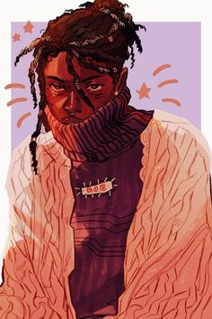 a drawing of a man with dreadlocks on his head and wearing a sweater