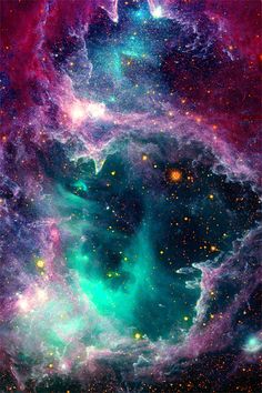 an image of the inside of a star cluster with many colors and stars in it