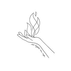 a line drawing of a hand holding a flower