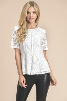 Peplum Lace Up Blouse #jessleaboutique Lace Up Back Top, Mint Pants, Lace Up Blouse, Peplum Lace, Loose Tunic, Flowy Tunic, White Peplum, Lace Peplum, Boutique Style