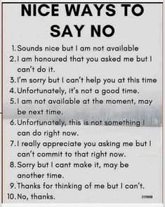 a sign that says nice ways to say no