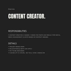 a black and white poster with the words content creator on it's back side