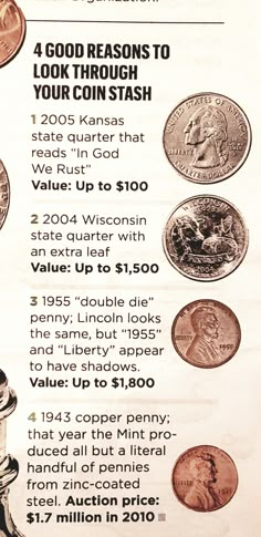 an advertisement for the coin exchange showing different types of coins and their price ranges, from $ 1 to $ 2