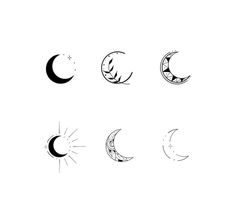 six phases of the moon in black and white