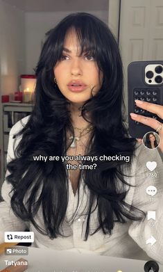 Long Hair Ponytail With Bangs, Lace Front Curtain Bangs, Round Layers With Bangs, Hair Cuts For Long Hair Indian, Fringe With Long Layers, Black Hair Long Bangs, Hair Length For Oval Face Shape, Wolf Bangs Long Hair, Long Hair Alternative Cut