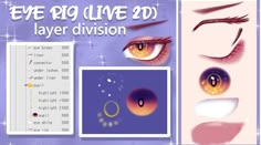 the eye rig live 2d layer division is shown in purple and orange colors, with different