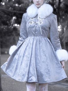 Beautiful Winter Dresses, Fluffy Winter Dress, Cold Weather Fantasy Outfits, Snow Clothes Aesthetic, Ice Aesthetic Outfit, Frosty Outfit, Winter Fantasy Outfit, Winter Dress Aesthetic, Winter Themed Dress