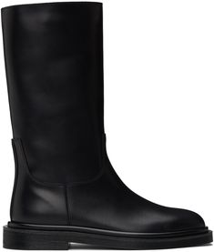 Mid-calf grained calfskin boots in black. · Square toe · Pull-loops at collar · Grained leather lining · Leather sole with rubber injections Supplier color: Black Black Ranger, Black Square, Boot Shoes Women, Mid Calf, Black Boots, The Row, Calf Skin, Apparel Accessories, Shoe Boots