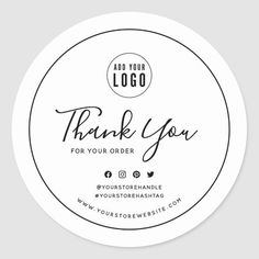 a thank sticker with the words thank you for your order in black and white