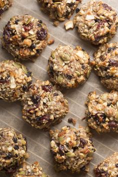 several cookies are arranged on a baking sheet