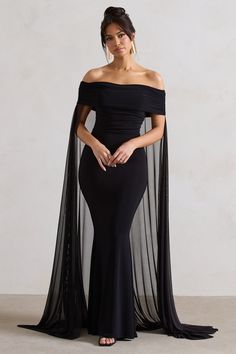 Black N White Formal Dresses, Black Tie Wedding Guest Dress Winter Classy, Black Dress With Sleeves Classy, Black Wedding Guest Dress Plus Size, All Black Black Tie Wedding, Jewel Tone Dresses Formal, All Black Wedding Guest Attire, Black Gala Dresses, Masquerade Ball Gowns Black