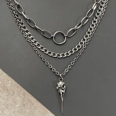 🟪Women's, QUALITY materials, HANDMADE in California 🟢CHAIN:  -stainless steel (NON-TARNISH, durable, long-lasting) -THREE SEPARATE NECKLACES -14, 16, and 18 inch, OR -16, 18, and 20 inch (average neck size), OR -18, 20, and 22 inch  -see Sizing Chart photo -Need a longer/looser fit? See NECKLACE EXTENDERS in Main Menu! 🟢METAL PENDANT:  -antiqued silver plated base metal -tarnish resistant coating 🟦CARE INSTRUCTIONS: To maintain the color and shine of our fashion jewelry: avoid contact with b Cheap Metal Chain Necklace With Charms, Cheap Beaded Silver Chain Necklace, Silver Chain Jewelry, Alt Chain Necklace, Silver Jewelry Aesthetic Necklaces, Punk Style Oxidized Metal Jewelry, Layered Necklaces Silver Edgy, Silver Metal Chain Necklace In Grunge Style, Punk Oxidized Metal Jewelry