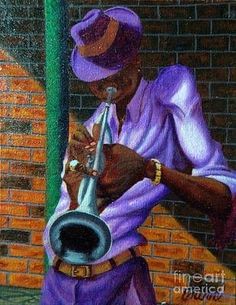 a painting of a man playing the trumpet