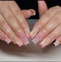 Molding Gel Nail Art, Gel X Square Nails, Long Almond Nails French Tip, Ethereal Nails, Y2k Nails Flowers, Dominican Nails, Long Acrylic Nails 3d Flower Pink, Early 2000s Flower Nails, 2000s Flower Nail Art