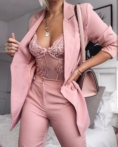 Pink Suit, Lace Bodysuit, Cosmopolitan, Work Outfit, Trendy Outfits, Farmer