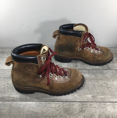 "Up on ETSY for buy it now is a pair of good condition, Vintage Chippewa Mens Leather Hiking Backpacking Trail Stomper Boots. Size 5 D, Medium. Made in USA. Leather uppers. Rubber soles. Clean inside and out. Very well built and sturdy. Approximate Outside Dimensions: 11 inches heel to toe by 4 inches across the ball of footwear by 1.5 inches tall heels by 6.75 inches tall. Sold as is gently used.  Please check out the pictures. If you need more pictures or information regarding the item, please Vintage Leather Boots For Outdoor Activities, Casual Boots For Outdoor Activities, Sturdy Leather Hiking Boots For Outdoor Activities, Rugged Sturdy Hiking Boots For Outdoor Activities, Vintage Hiking Boots With Round Toe For Adventure, Vintage Hiking Boots With Vibram Sole, Vintage Style Hiking Boots With Round Toe, Sturdy Brown Boots For Hiking, Vintage Brown Hiking Boots For Outdoor