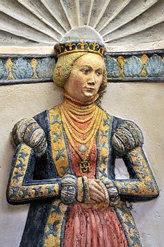 Tombstone of Sophia Jagiellon, Duchess of Brunswick-Lüneburg by Jürgen Spinnrad, ca. 1570 (PD-art/old), Hauptkirche Beatae Mariae Virginis in Wolfenbüttel 16th Century Dresses, Hungarian Clothing, Polish Clothing, Tudor Fashion, Elizabethan Era, European Royalty, Medieval Times