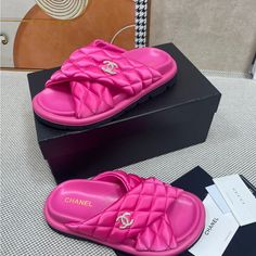 Brand New, Never Worn Shoes Chanel, Chanel Pink, Pink Chanel, Women's Slippers, Chanel Shoes, Womens Slippers, Slippers, Chanel, Women Shoes