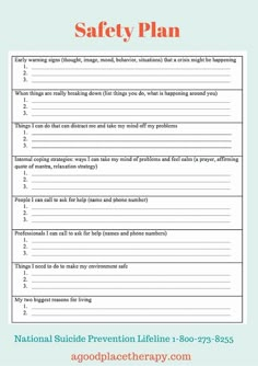 Safety Plan Template, Safety Plan, Relapse Prevention, School Social Work, Mental Health Counseling, Mental Health Crisis, Therapeutic Activities, Counseling Activities, Counseling Resources