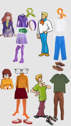 an image of some cartoon characters in different outfits