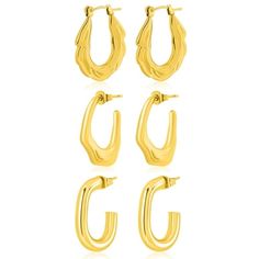 JeenMata 3 Pair Women Earrings MultiPack Gift Set in Yellow Gold Plating, Multipack Lightweight, Hoop Huggies Twist Huggie Earrings for Daily Office Wear. Elevate your accessory game with our 'Multipack Women Earrings,' featuring the hottest styles for casual daily wear to chic office wear. Made in stainless steel with yellow gold plating, hypoallergenic set includes lightweight hoops, chunky, and drop designs perfect for comfortable wear all day long. This trendy, affordable collection is a mus Chic Office Wear, Women Earrings, Hoop Earring Sets, Chic Office, Huggie Earrings, Huggie Hoop Earrings, Drops Design, Huggies Earrings, Office Wear