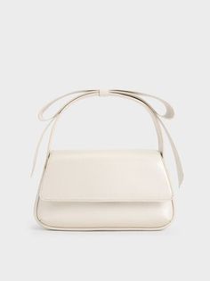 White Leather Bow Top-Handle Bag | CHARLES & KEITH Elegant White Shoulder Bag With Leather Handles, White Everyday Bags With Bow Detail, Trendy White Shoulder Bag With Bow, Charles And Keith Bags White, Elegant Tote Shoulder Bag With Bow, Cute Hand Bags, Drawing Bag, Bow Top, Bow Bag