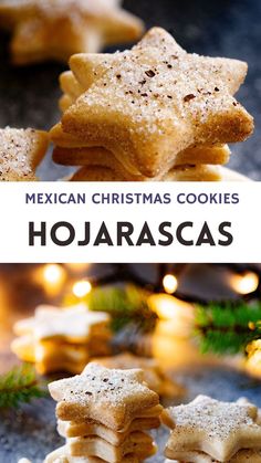 Collage with 2 hojarascas cookies photos and text overlay. Mexican Christmas Cookies, Mexican Cookies Recipes, Mexican Sweets, Mexican Sweet Breads, Mexican Bread, Mexican Dessert Recipes, Mexican Christmas, Christmas Cookie Exchange