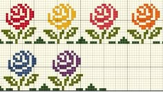 a cross stitch pattern with different colored flowers on it's sides and the same color as each flower