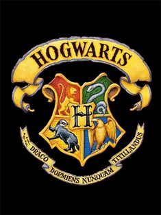 the hogwart's crest is shown on a black banner