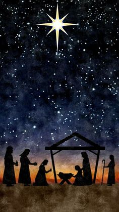 the nativity scene with three wise men and a star in the sky above them