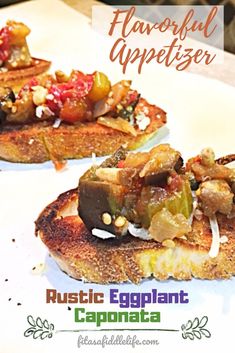 an eggplant caponata is topped with olives and other toppings