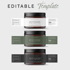 three jars with labels on them that say, editable template