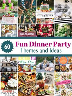 a collage of pictures with the words fun dinner party themes and ideas