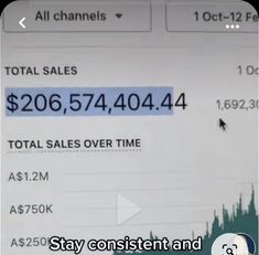 a cell phone screen with the text total sales over time and an arrow pointing up