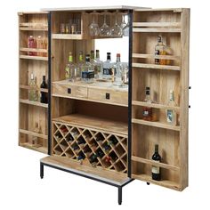 Howard Miller Shirley Wine & Bar Cabinet 695320 front with open doors - Home Bars USA Sliding Door Bar Cabinet, Armour Bar Cabinet, Horizontal Wine Bar Cabinet And Shelf, Sliding Door Liquor Cabinet, Living Room Bar Cabinet Room & Board Modern Furniture, Howard Miller, Wine Bar Cabinet, Wine Bottle Rack, Bar Table Sets