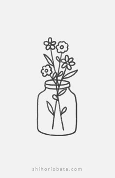 a drawing of flowers in a mason jar