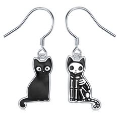 PRICES MAY VARY. 🎃Unique design: Cute black cat and skeleton cat with with classic colors and funny appearance. They are a cute gift for those anyone who love Halloween. 🎃Material: Made of high-quality 925 sterling silver, nickel-free, lead-free, cadmium-free, hypoallergenic, safe for a women’s sensitive skin. Comfortable to long-term wearing. This is a cute black cat gift for female girls. 🎃Cute black cat earrings size: 11*12mm(0.43*0.47inch), and the weight is 2.03g. It is exquisite and cut Cat And Skeleton, Black Cat And Skeleton, Black Cat Skeleton, Cat Halloween Earrings, Cute Black Cat Design Earrings, Pug Earrings, Skeleton Jewelry, Skeleton Cat, Teacup Cats