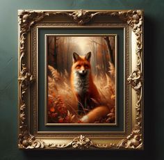 a painting of a fox in the woods