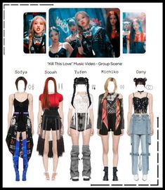 several different types of female dolls in various outfits and hair styles, all wearing punk clothing