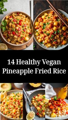 14 Healthy Vegan Pineapple Fried Rice Pineapple Fried Rice Recipe, Vegan Bacon Bits, Ube Recipes, Bbq Jackfruit, Pineapple Fried Rice, Vegan Ranch, Buffalo Cauliflower, Coconut Curry, Balanced Diet