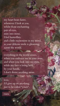 a poem written in pink and purple flowers